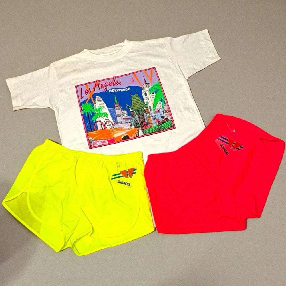 Vintage 1980's-1990's Los Angeles Tee Winners Neon Nylon Running Shorts S/M NEW